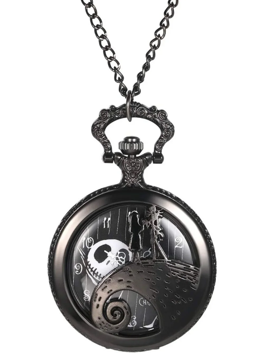Unisex Black Analog Christmas Antique Quartz Pendant Necklace Round Pocket Watch